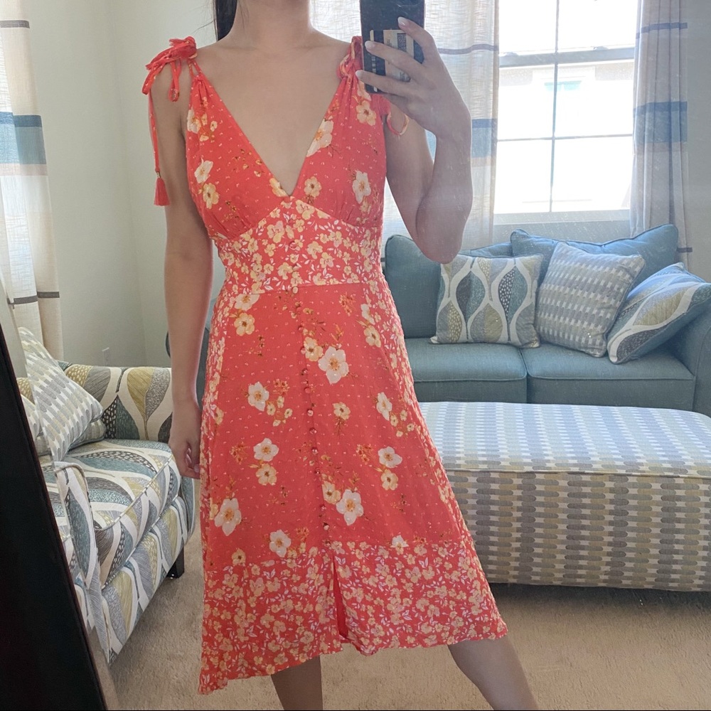 RARE NWOT Blue Life Coral Floral festival event Midi Dress